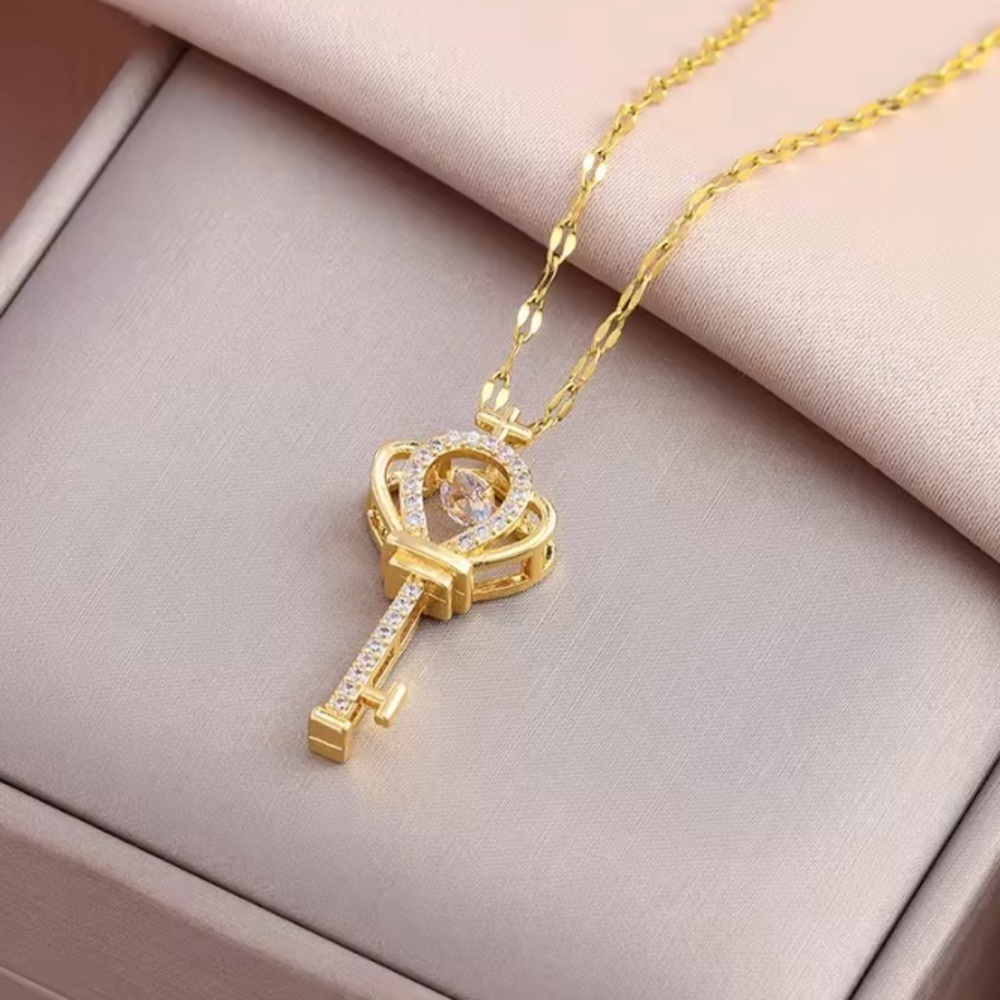 Elegant Gold colot  Key Necklace – Crystal Accent Pendant adjustable